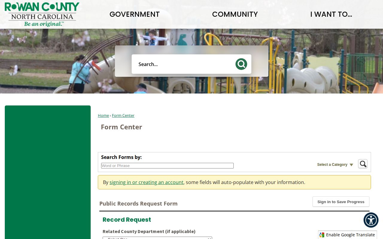 Rowan County public records request form for booking records