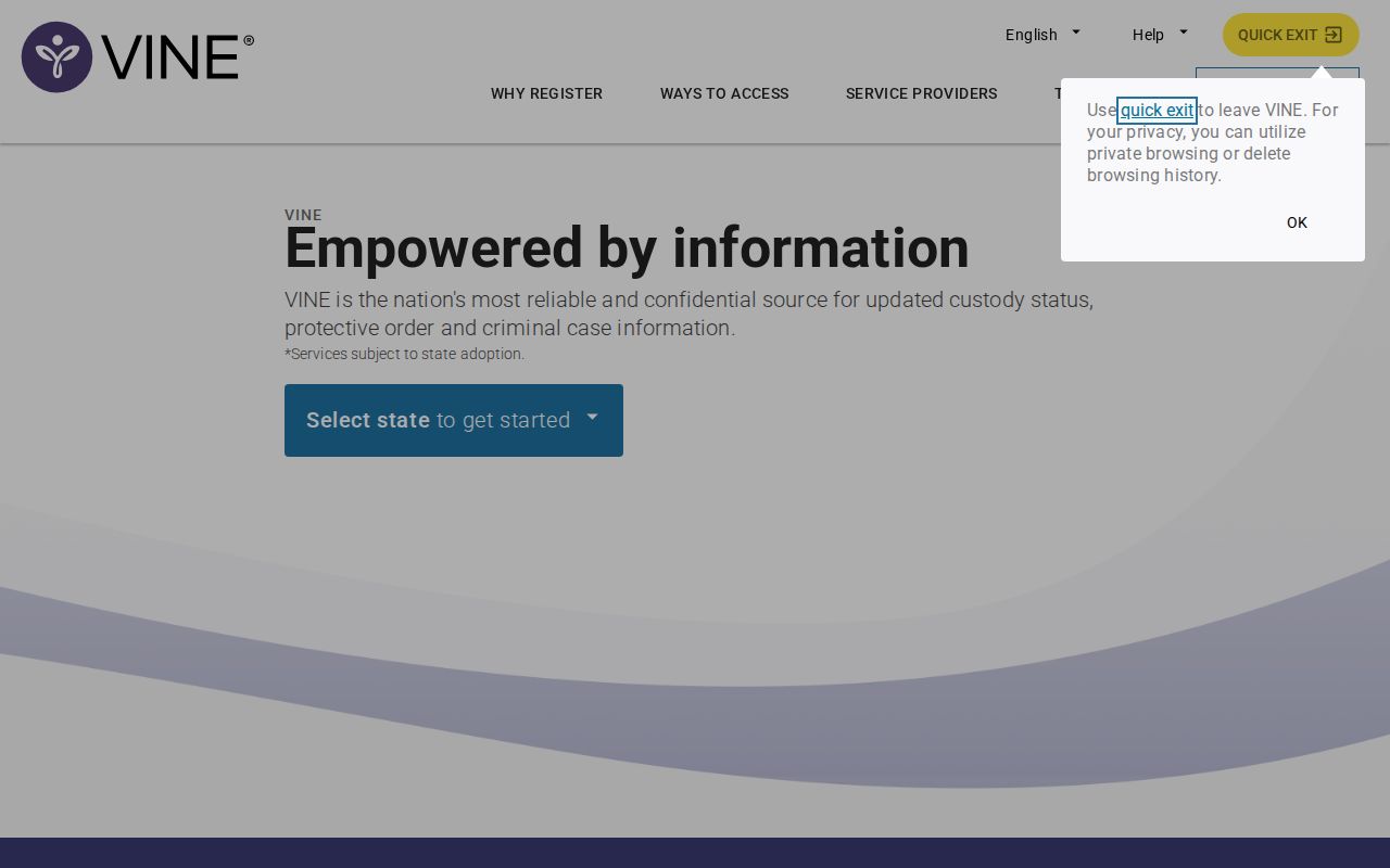 VINELink custody search and notification interface for North Carolina