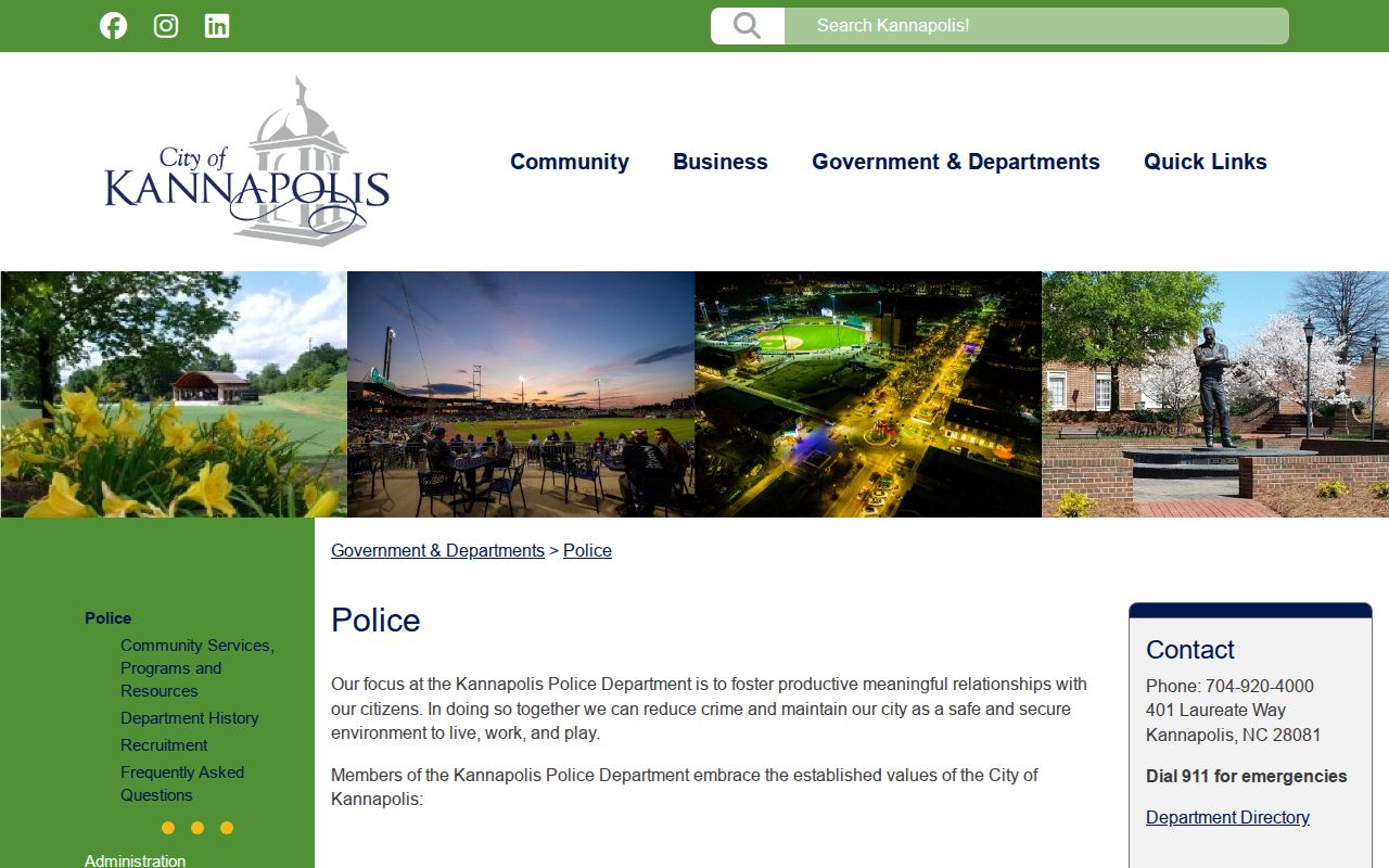 Kannapolis Police Department official contact and records webpage